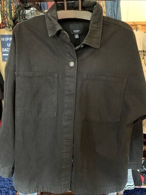 Hudson Jeans Black Oversized Button-Front Jean Jacket